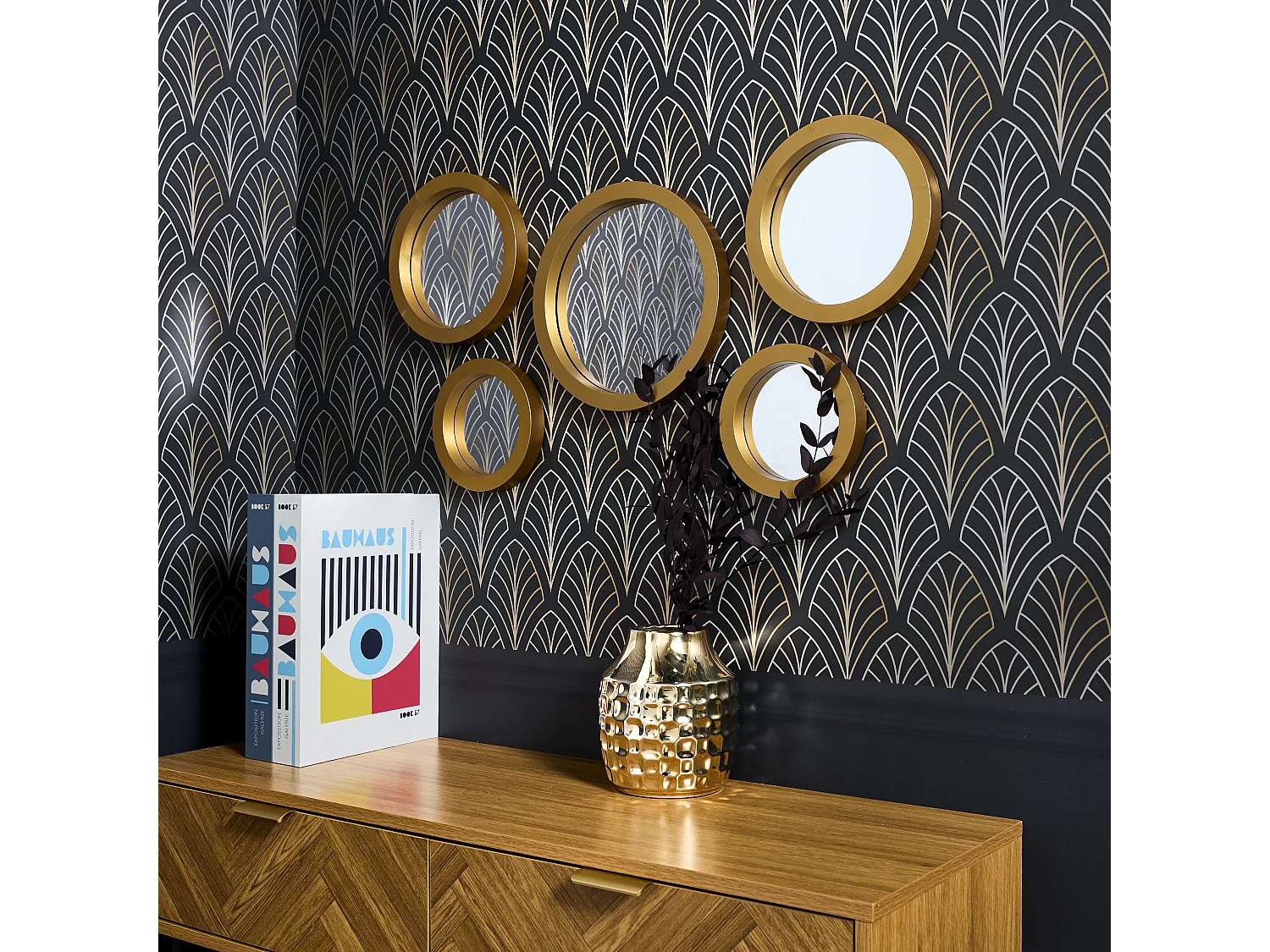 Miroir Rond X5 Dore Or