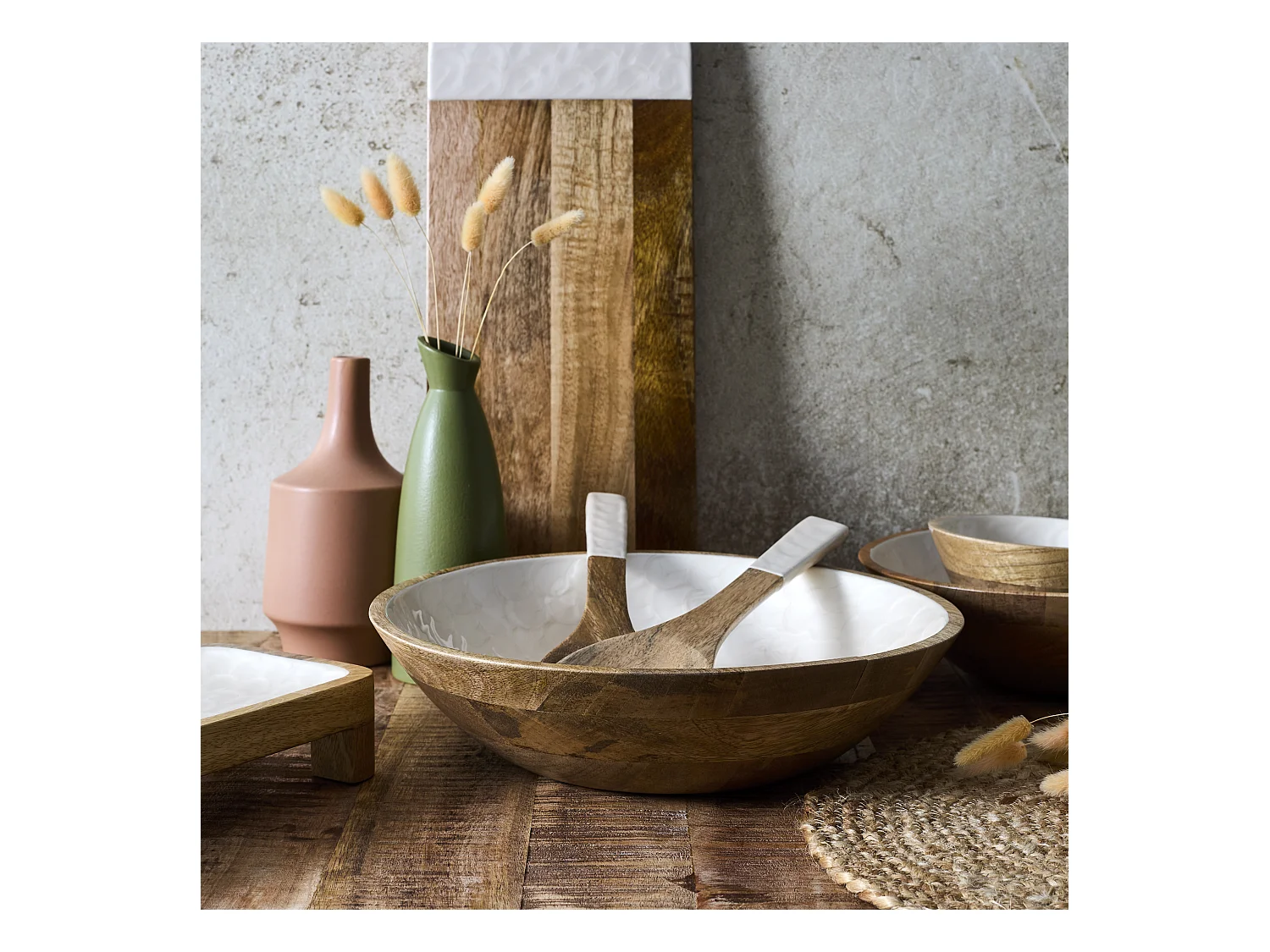 Saladier Manguier Nerina D33cm Marron, Beige