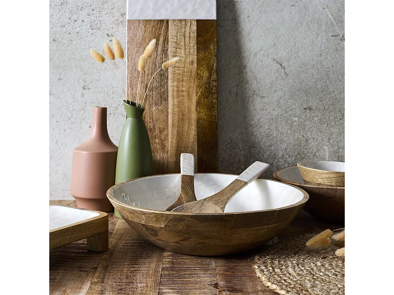 Saladier Manguier Nerina D33cm Marron, Beige