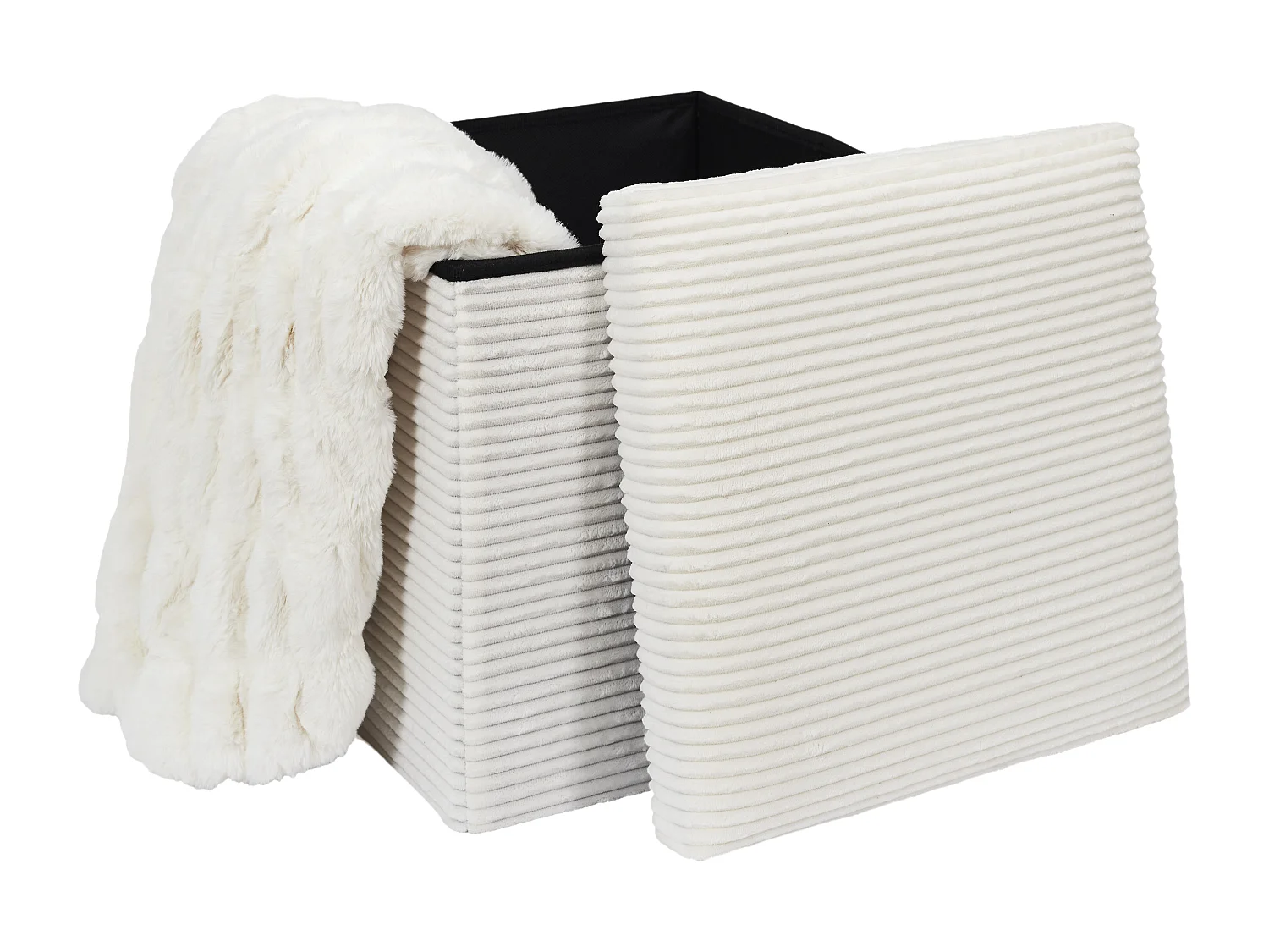 Coffre Pouf Pliable Cotele Scott Beige Beige