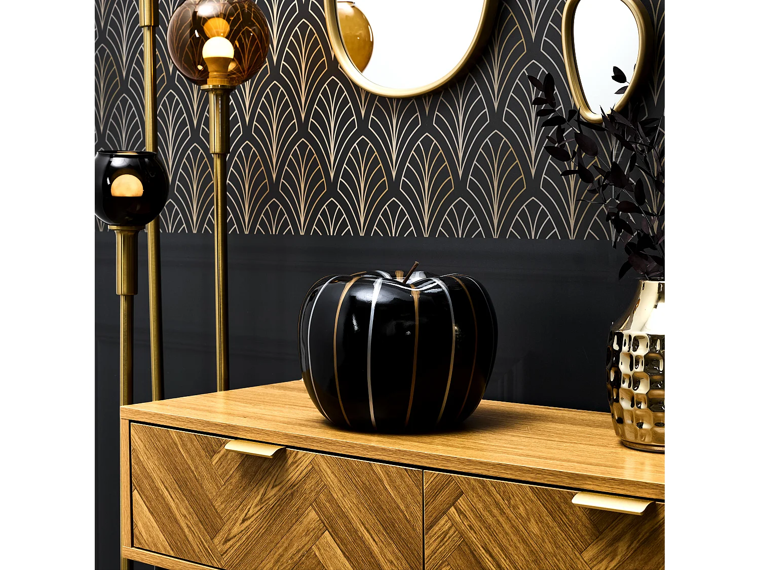 Statue Pomme Coulure Bronze Et Argent H27cm Noir, Argent, Marron