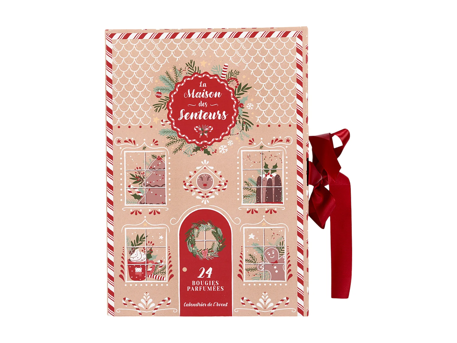 Calendrier Bougie Parfumee X24 Noel Gingerbread Marron, Rouge
