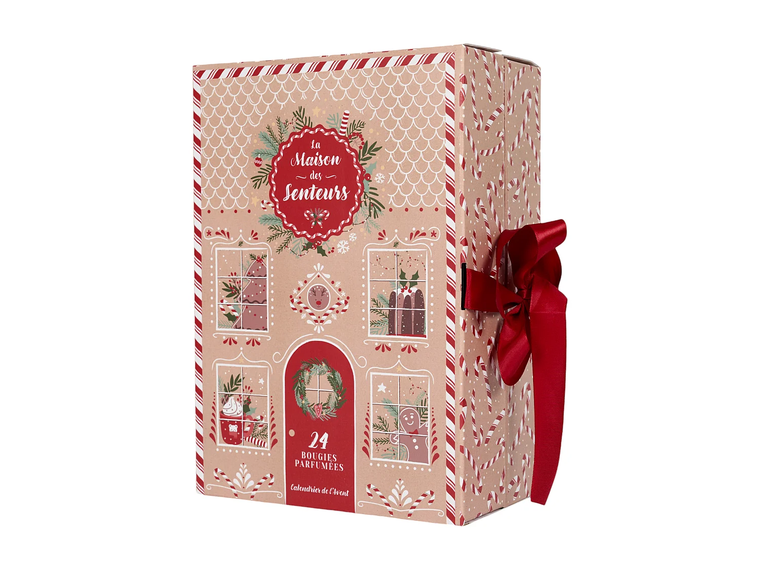 Calendrier Bougie Parfumee X24 Noel Gingerbread Marron, Rouge