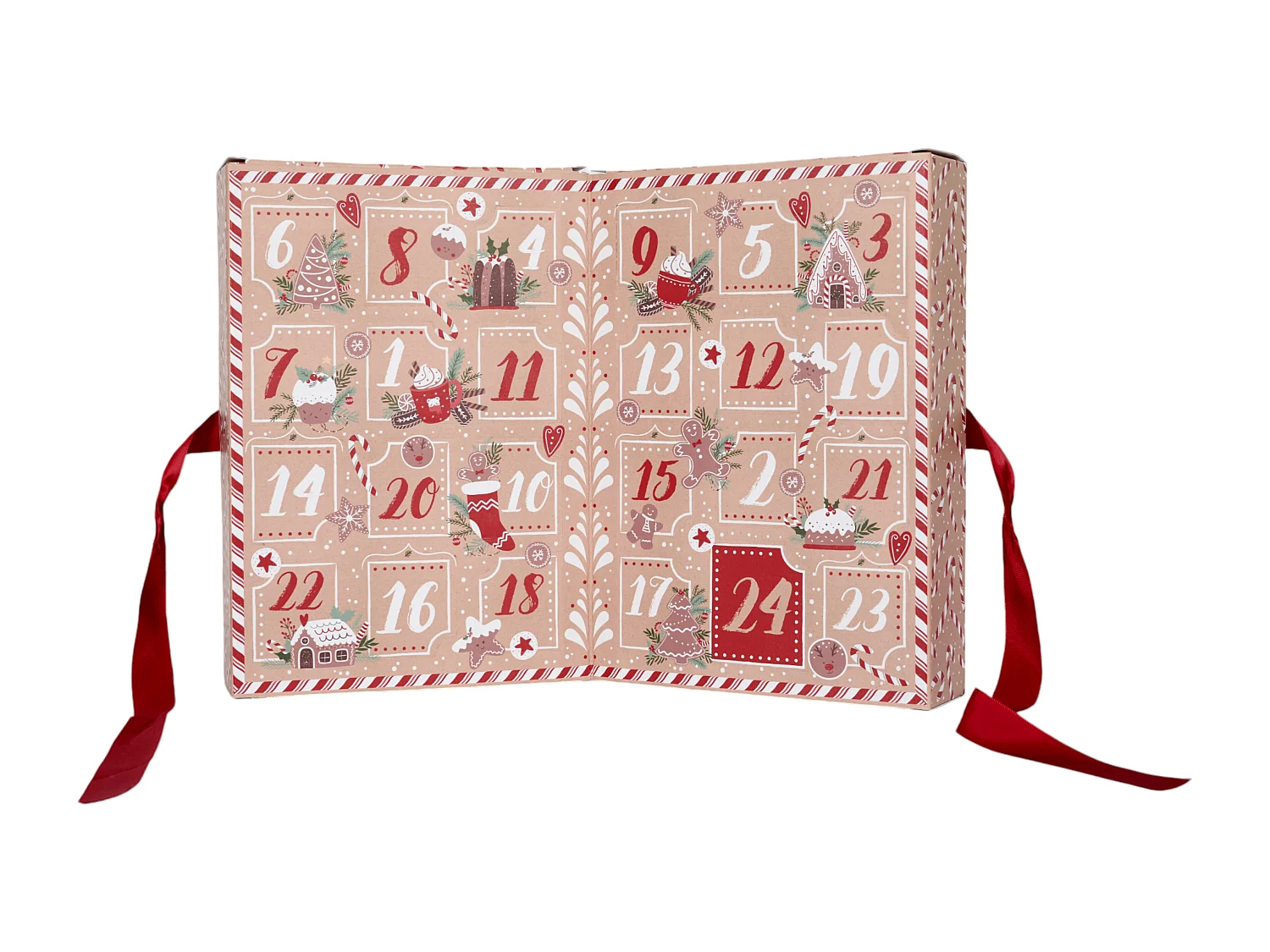 Calendrier Bougie Parfumee X24 Noel Gingerbread Marron, Rouge