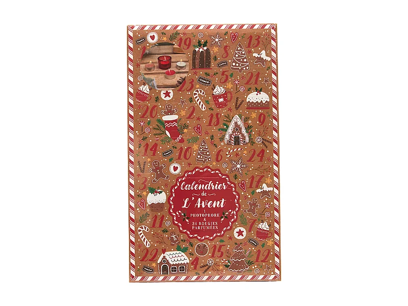 Calendrier Photophore Bougie Parfume Gingerbread Marron, Rouge