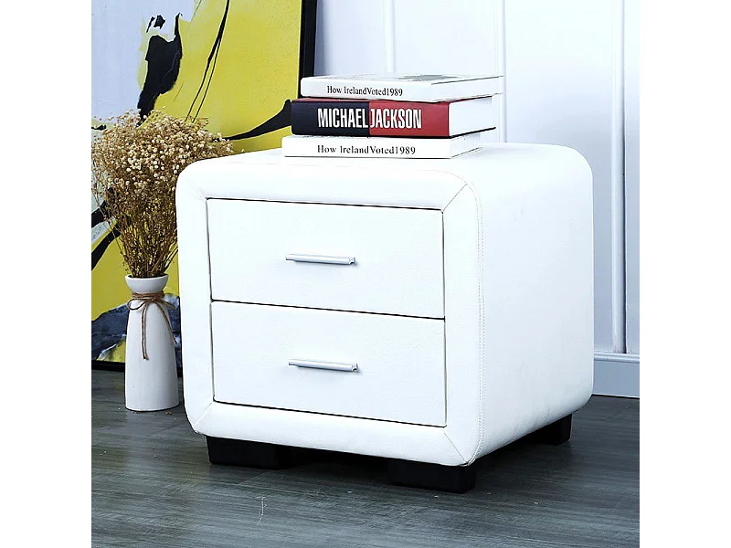 Table Chevet Design En Simili Cuir Zest - Couleurs - Blanc