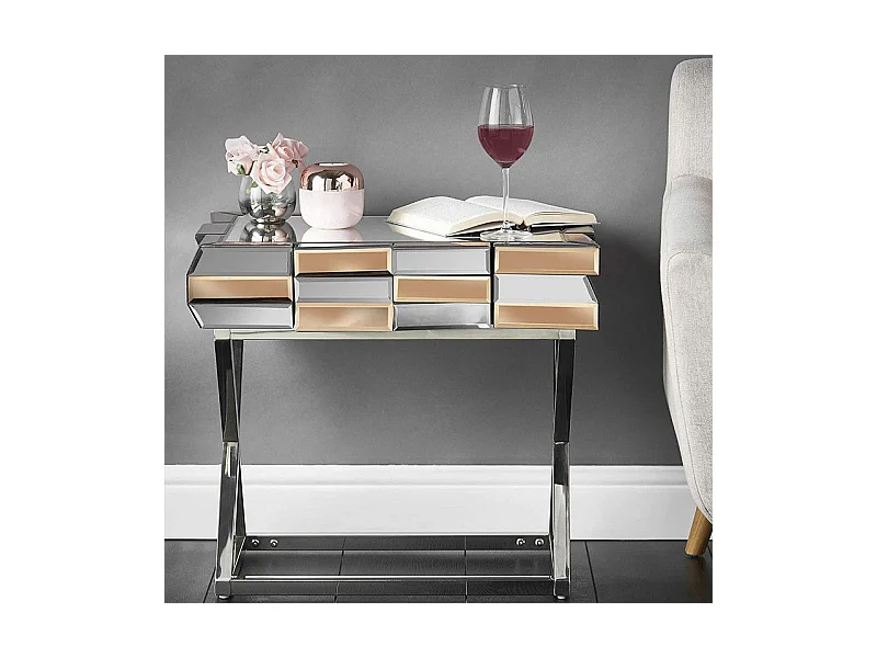 Table De Chevet En Verre Miroir 3d - Couleurs - Or / Miroir
