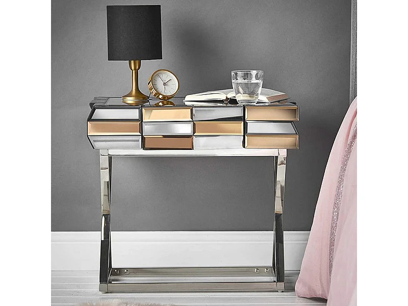 Table De Chevet En Verre Miroir 3d - Couleurs - Or / Miroir