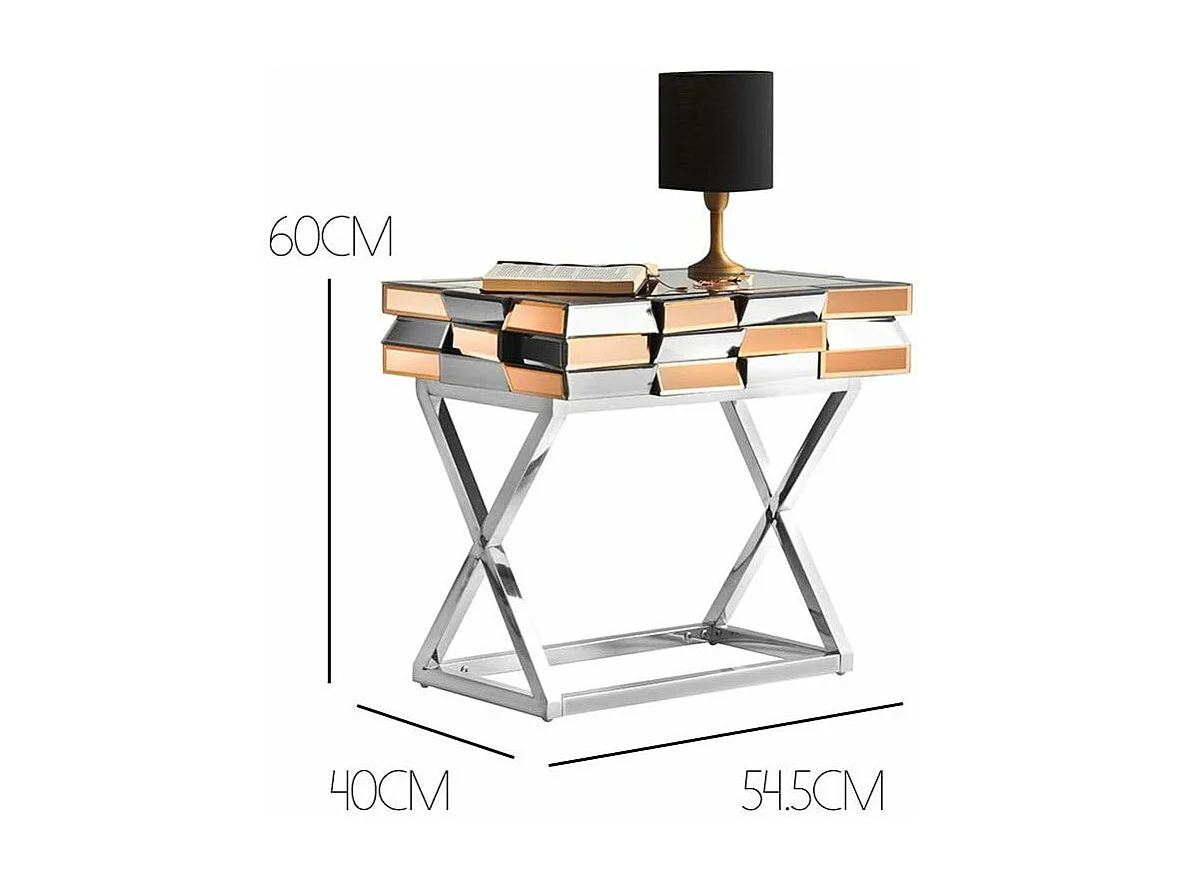 Table De Chevet En Verre Miroir 3d - Couleurs - Or / Miroir