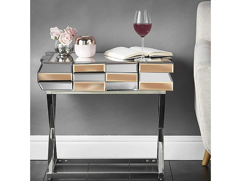 Table De Chevet En Verre Miroir 3d - Couleurs - Or / Miroir