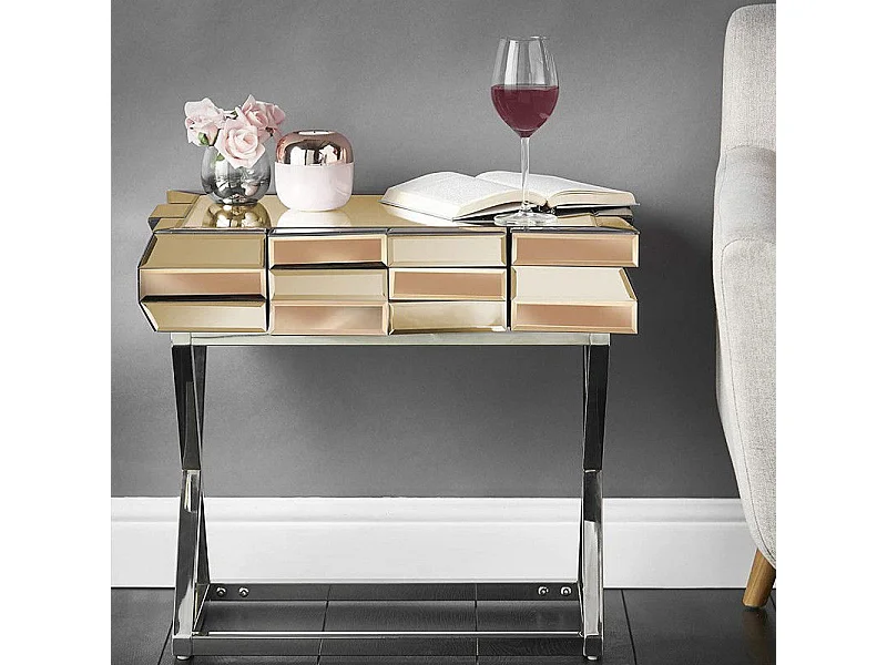 Table De Chevet En Verre Miroir 3d - Couleurs - Or