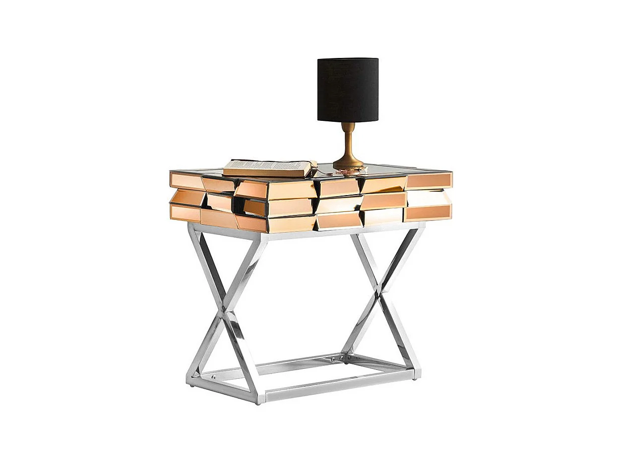 Table De Chevet En Verre Miroir 3d - Couleurs - Or