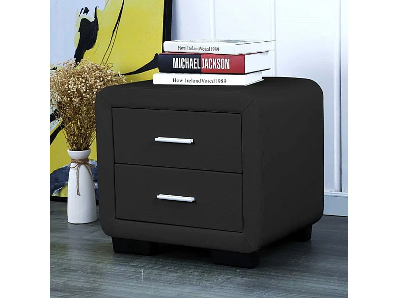 Table Chevet Design En Simili Cuir Zest - Couleurs - Noir