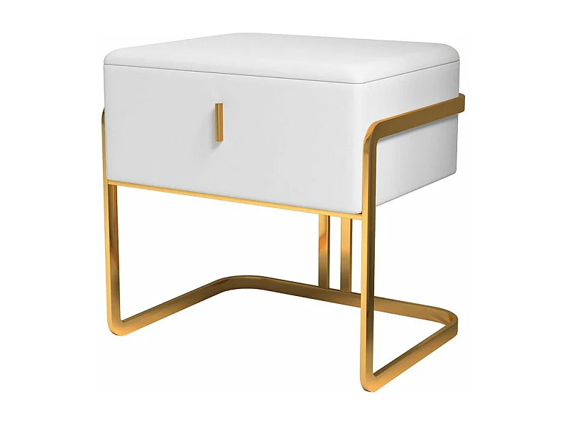 Table De Chevet Moderne Avec Un Tiroir, Cuir Pu, Pieds Dorés Mobu - Couleurs - Pu Blanc