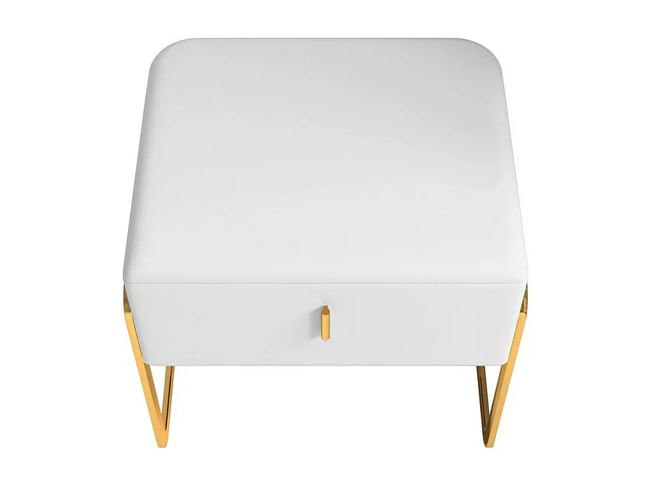 Table De Chevet Moderne Avec Un Tiroir, Cuir Pu, Pieds Dorés Mobu - Couleurs - Pu Blanc