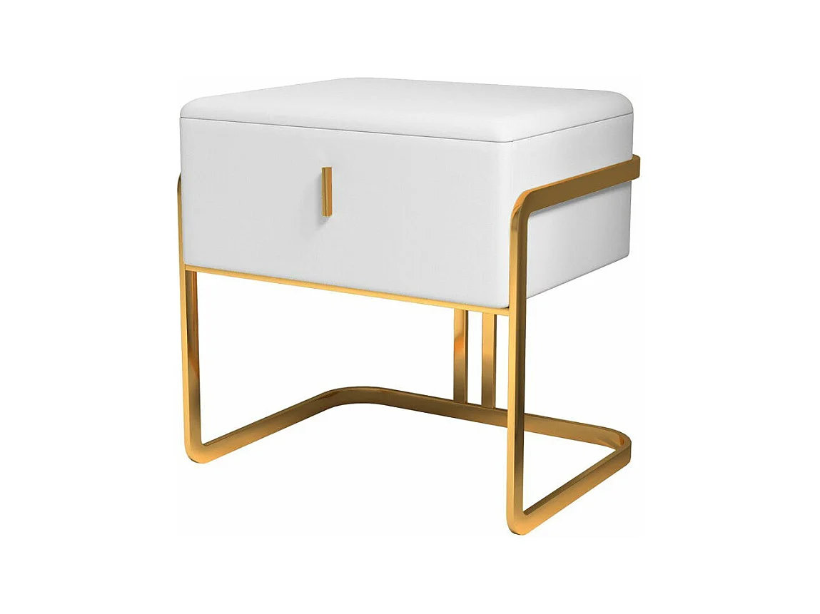 Table De Chevet Moderne Avec Un Tiroir, Cuir Pu, Pieds Dorés Mobu - Couleurs - Pu Blanc