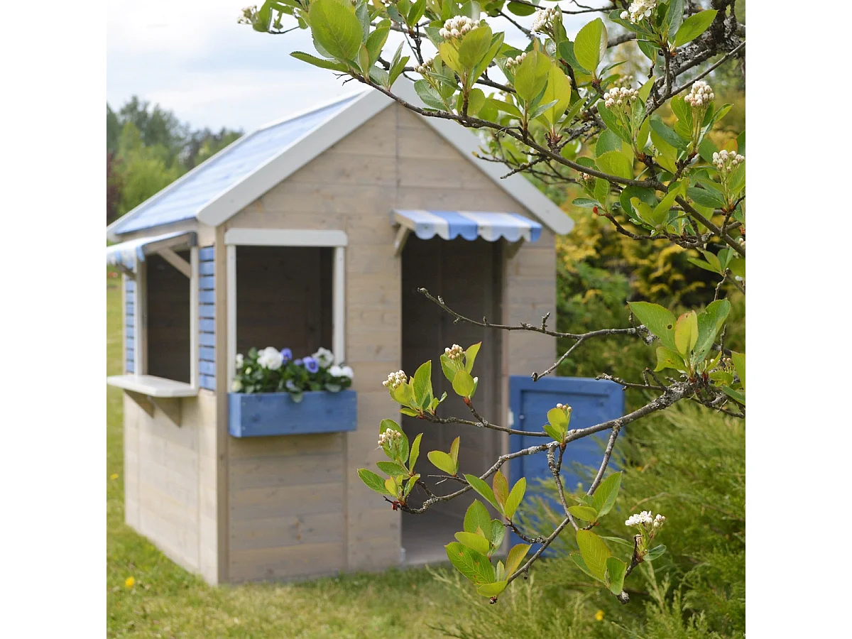 Kangui - Maison de jardin enfant extérieur - Cabane en Bois avec plancher - Toit étanche - Bleu et Blanc