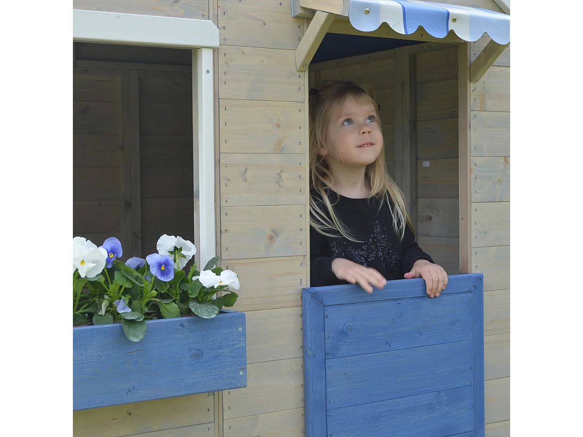 Kangui - Maison de jardin enfant extérieur - Cabane en Bois avec plancher - Toit étanche - Bleu et Blanc