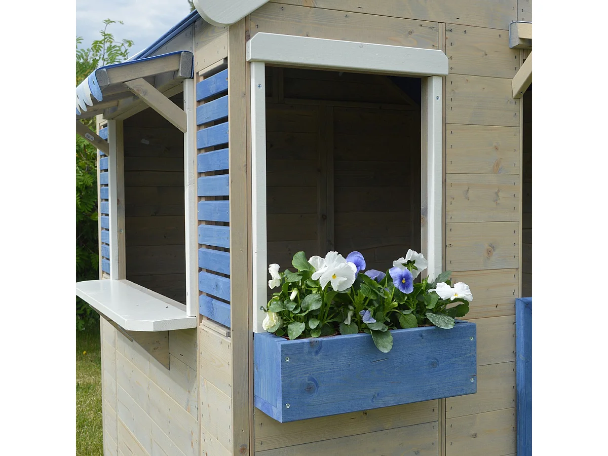 Kangui - Maison de jardin enfant extérieur - Cabane en Bois avec plancher - Toit étanche - Bleu et Blanc