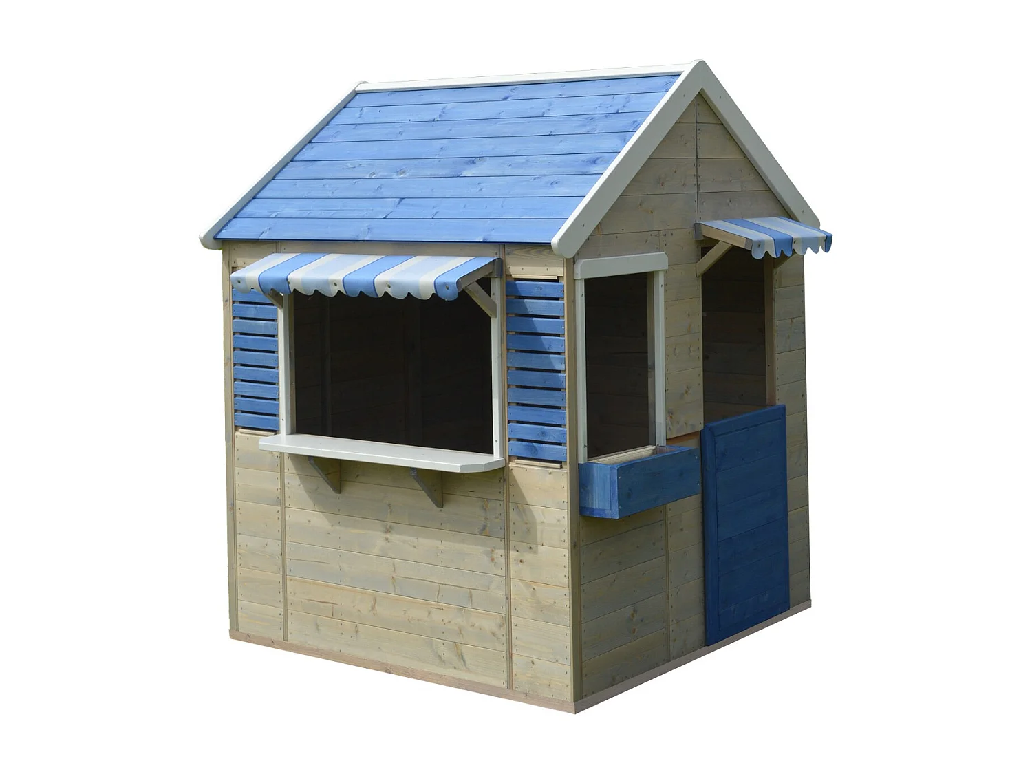 Kangui - Maisonnette jardin enfant extérieur FLOWI - Cabane en Bois avec plancher - Toit étanche - Bleu et Blanc