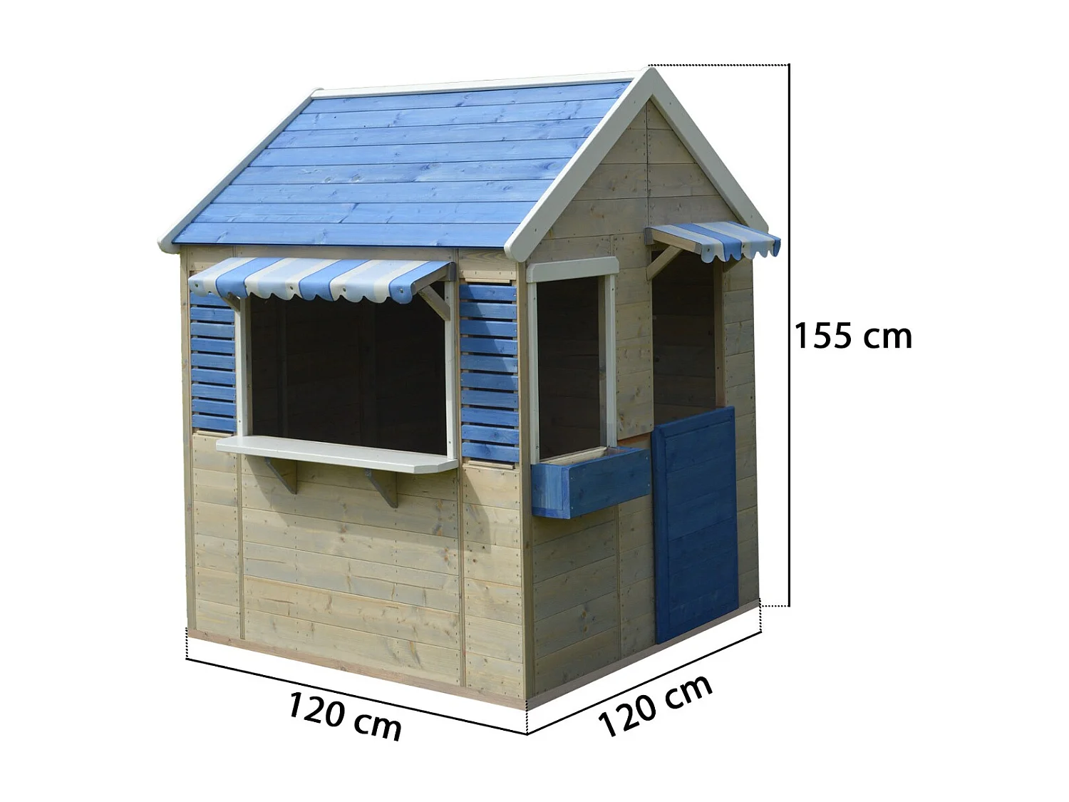 Kangui - Maisonnette jardin enfant extérieur FLOWI - Cabane en Bois avec plancher - Toit étanche - Bleu et Blanc
