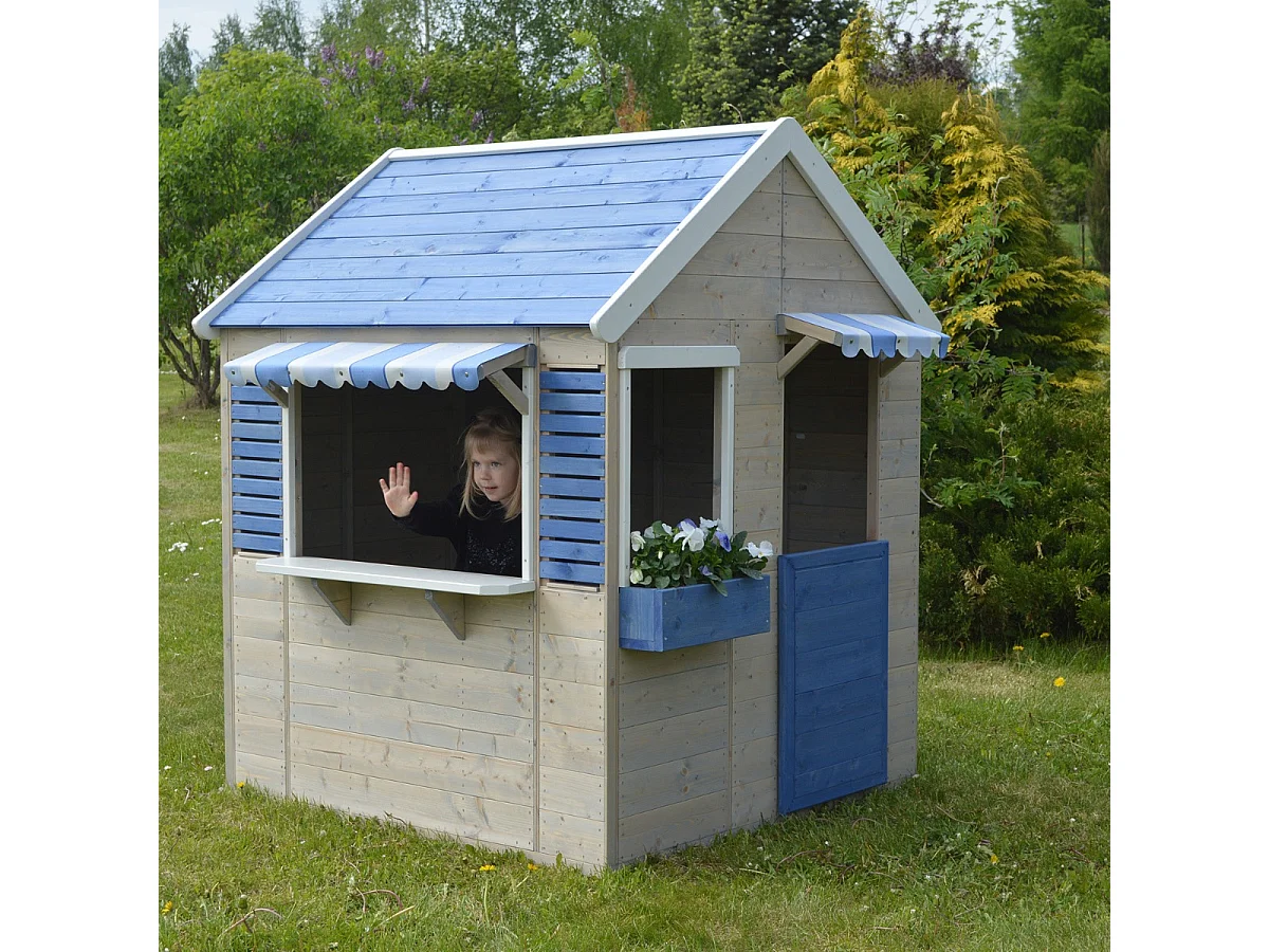 Kangui - Maisonnette jardin enfant extérieur FLOWI - Cabane en Bois avec plancher - Toit étanche - Bleu et Blanc