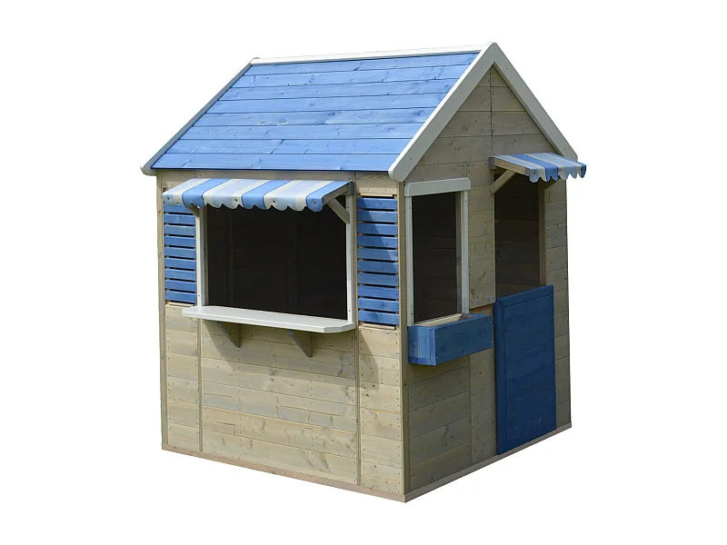 Kangui - Maisonnette jardin enfant extérieur FLOWI - Cabane en Bois avec plancher - Toit étanche - Bleu et Blanc
