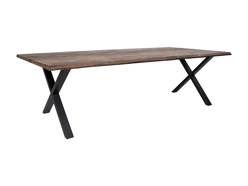 Table à manger industrielle TOULON – Chêne massif & acier noir, design avec bord ondulé-Marron-Largeur 300 cm