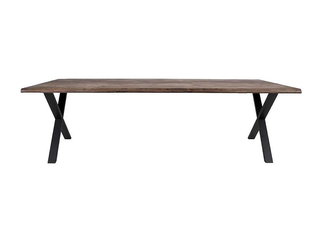 Table à manger industrielle TOULON – Chêne massif & acier noir, design avec bord ondulé-Marron-Largeur 300 cm