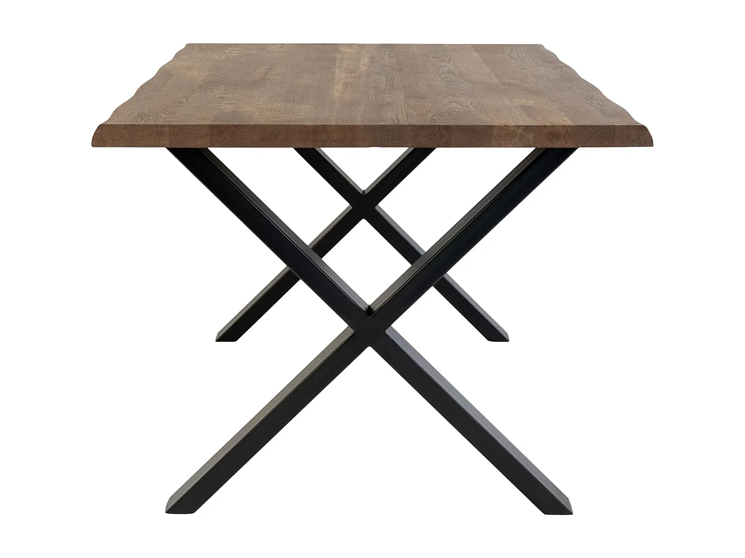 Table à manger industrielle TOULON – Chêne massif & acier noir, design avec bord ondulé-Marron-Largeur 300 cm