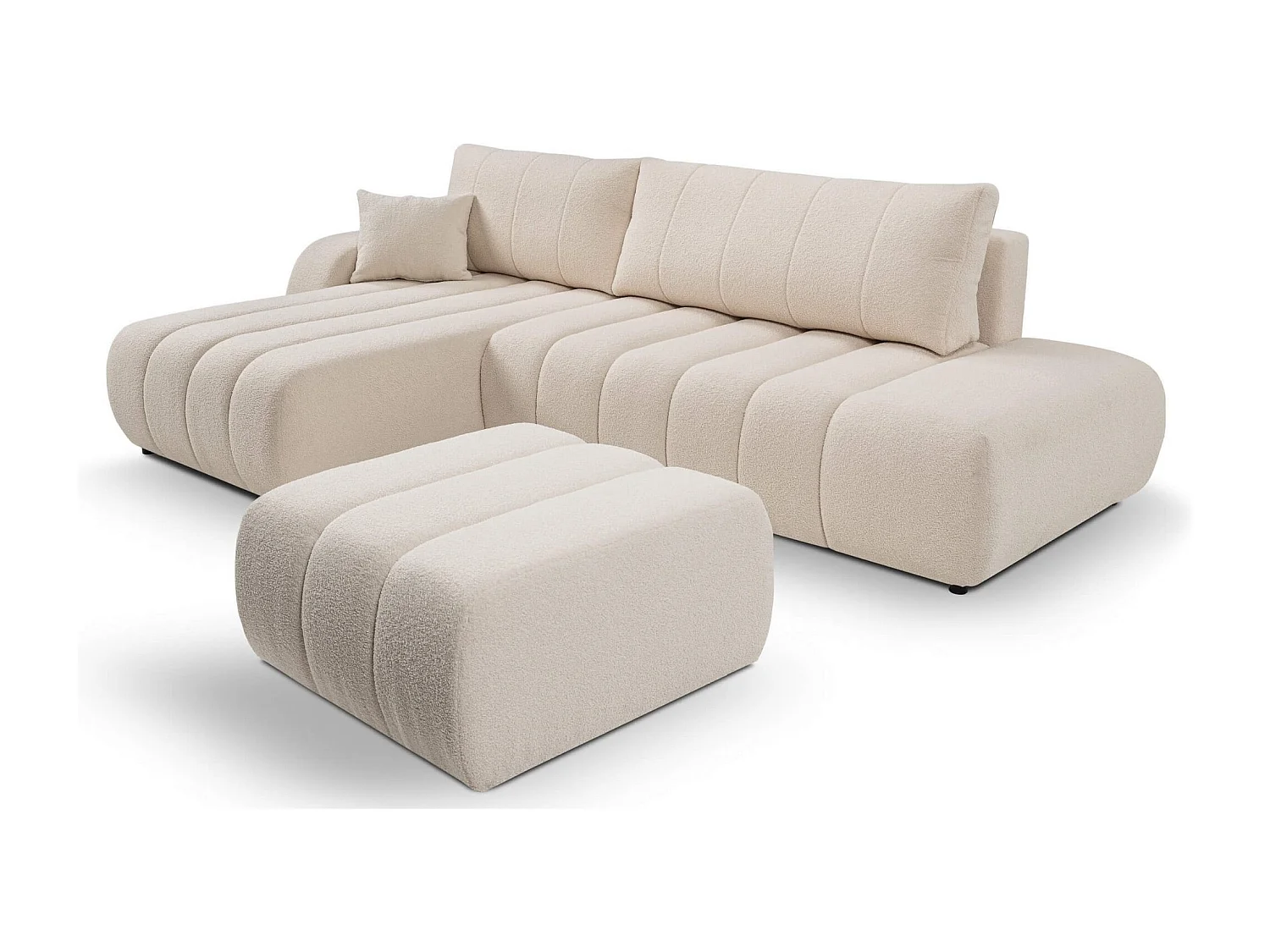 Canapé d'angle avec fonction sommeil BALOO - Design moderne, haute fonctionnalité, assise confortable, matériaux durables, couleur blanc, gauche