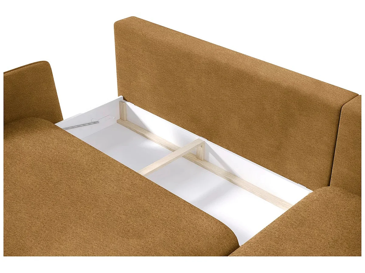 Ecksofa SOLANO mit Bettfunktion - Elegantes skandinavisches Sofa 260x167 cm, Bettkasten und Füße aus Holz, Farbe braun, Rechts