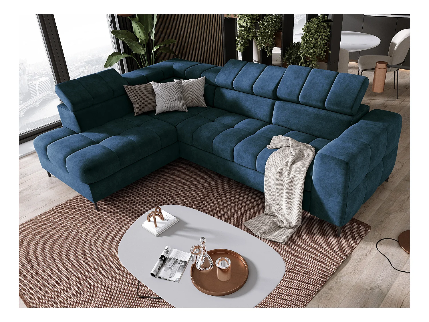 Sofa PABLOS met verstelbare hoofdsteun 279x201cm | Slapen & Opbergen, Wolkenblauw, Links