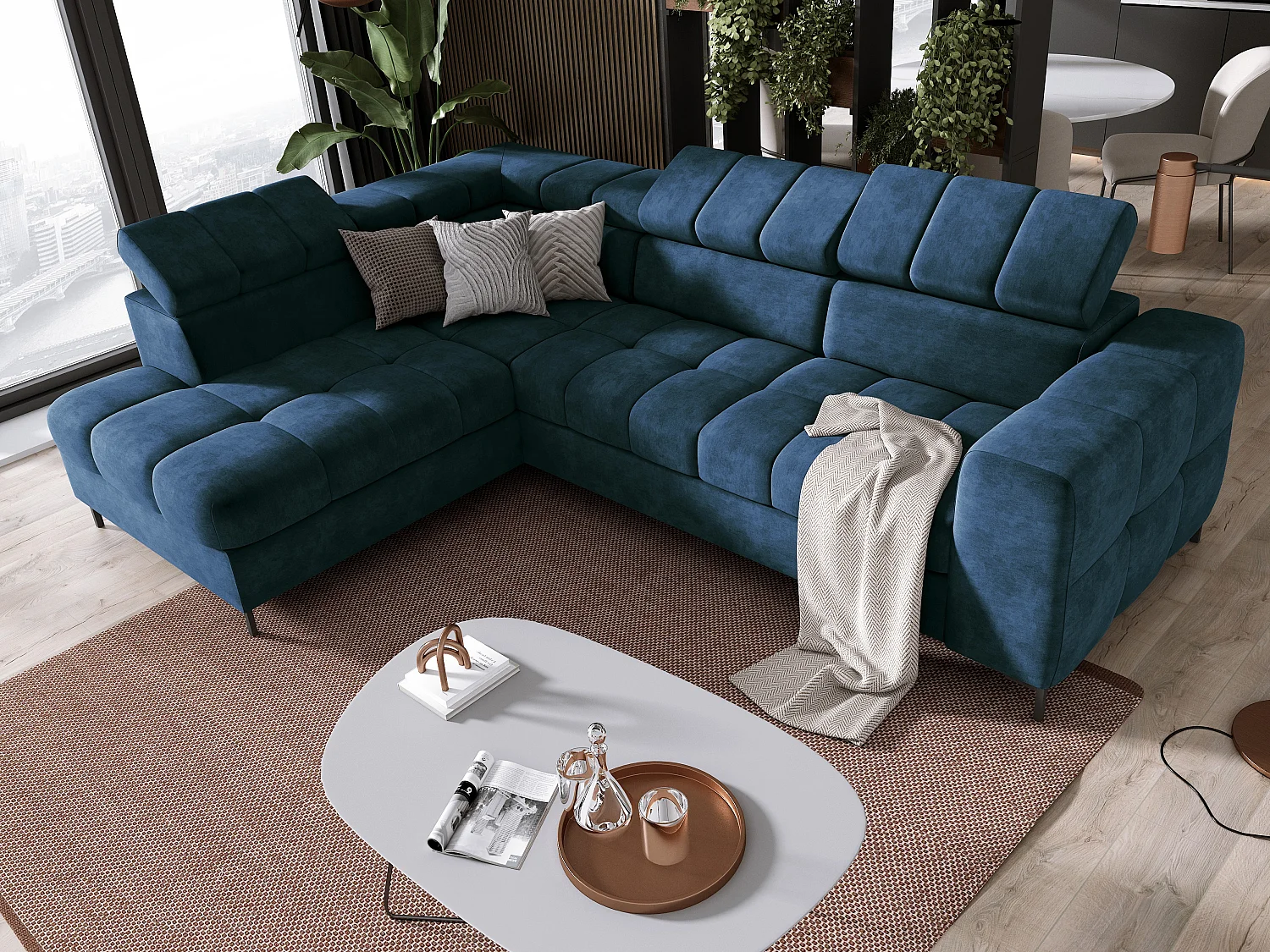 Sofa PABLOS met verstelbare hoofdsteun 279x201cm | Slapen & Opbergen, Wolkenblauw, Links
