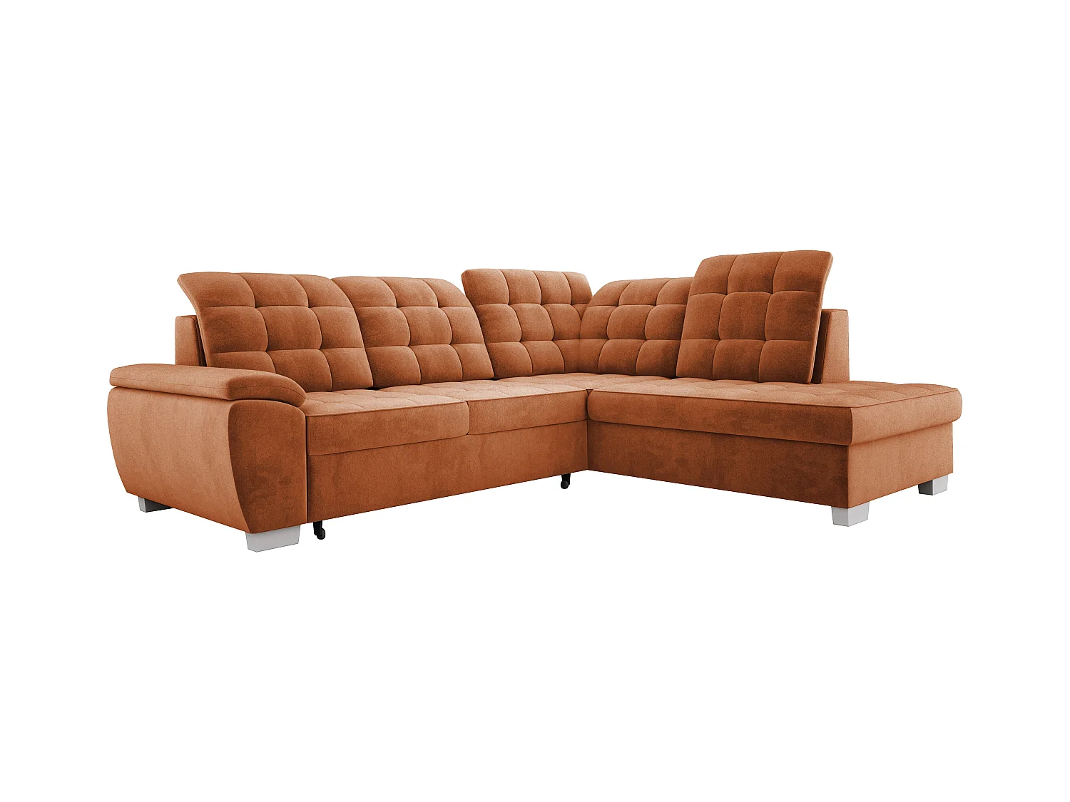 Canapé d'angle LOTTA, couchage 186x125 cm, relax, velours facile à entretenir, 258x212 cm, angle droit, ORANGE