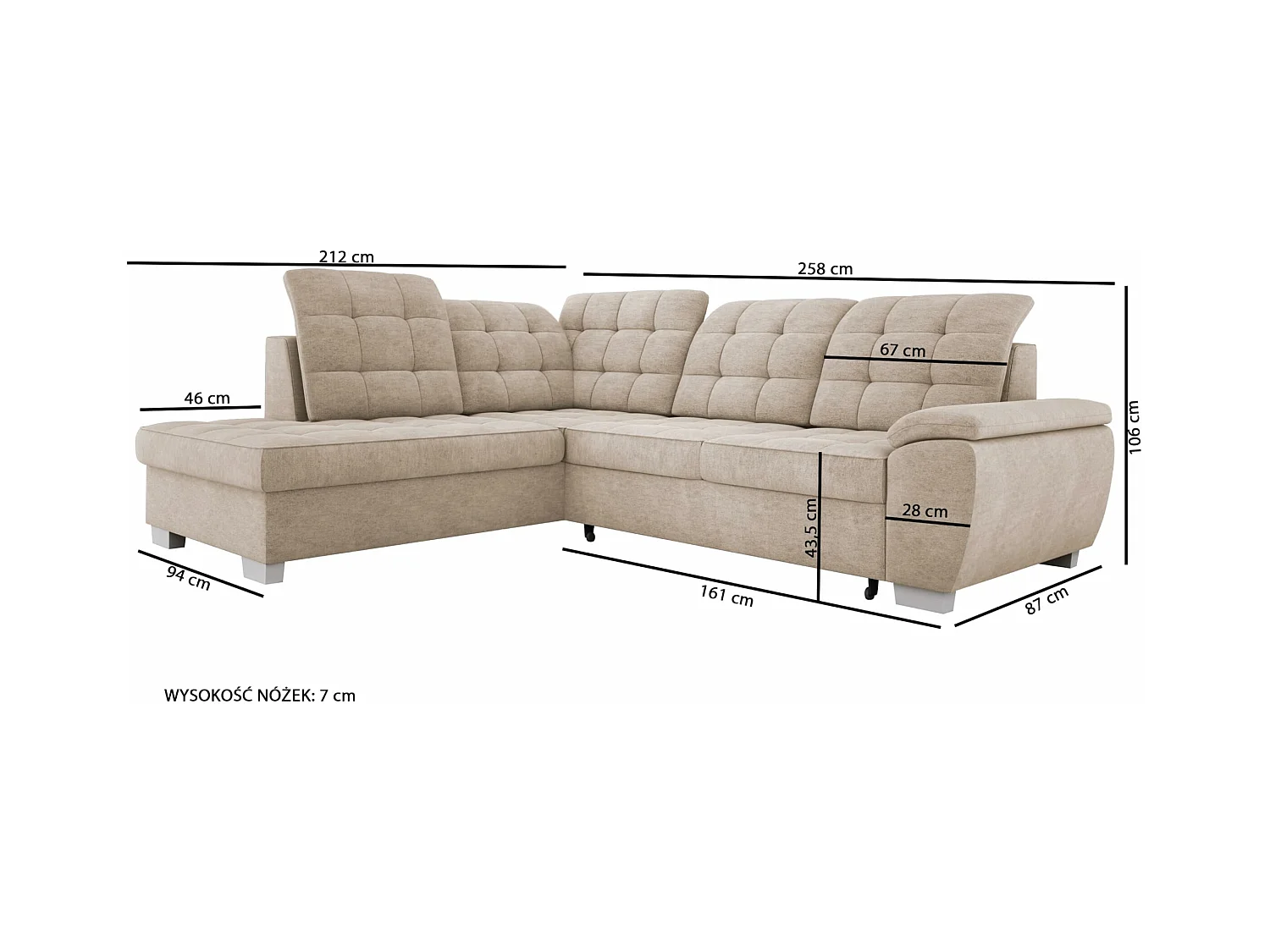 Canapé d'angle LOTTA, 258x212cm, avec fonction de couchage et revêtement de haute qualité - idéal pour petites et grandes pièces, à gauche, BOURGOGNE