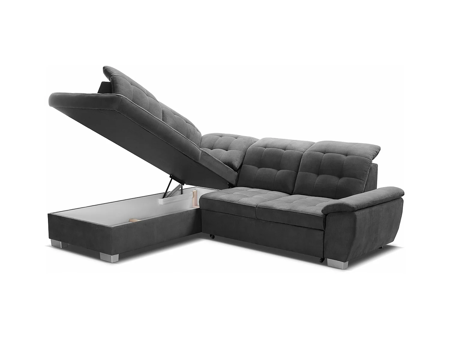 Canapé d'angle LOTTA, 258x212cm, avec fonction de couchage et revêtement de haute qualité - idéal pour petites et grandes pièces, à gauche, BOURGOGNE