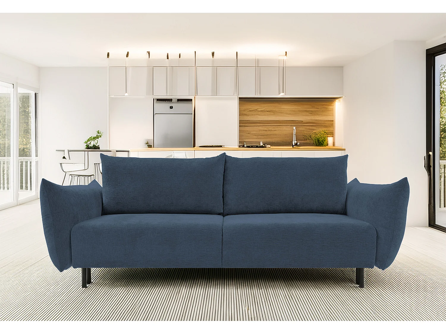 ADEL-Sofa, modernes Schlafsofa mit Stauraum, Silikonkissen, Wellenfedern, MEERESGRÜN, 145x200 cm