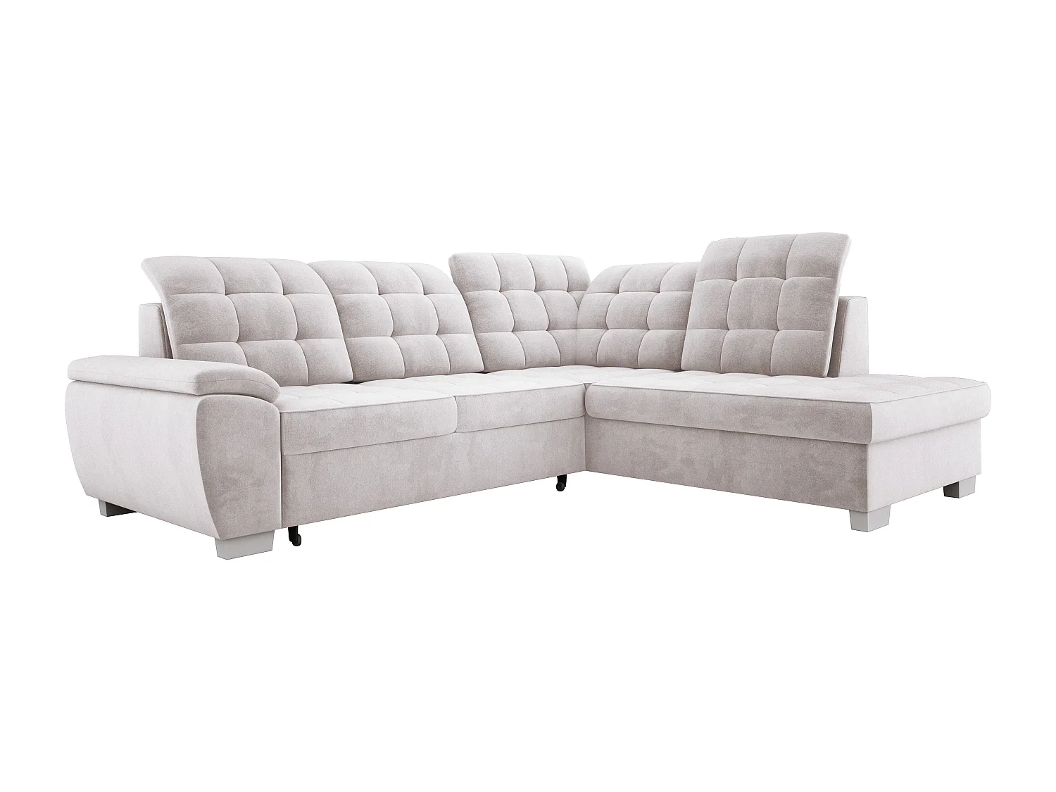 Sofa LOTTA in stof SALVADOR, ombouwbaar, ruime opbergruimte, elegant design, 258x212 cm, rechte hoek, LICHTGRIJS