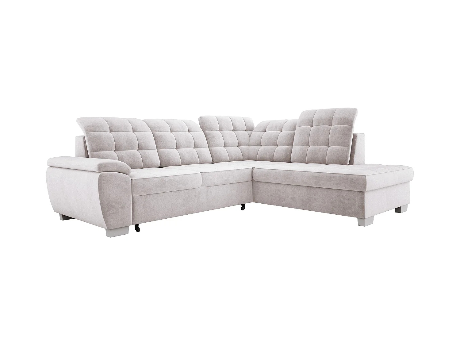 Canapé d'angle LOTTA en tissu SALVADOR, convertible, coffre spacieux, design élégant, 258x212 cm, angle droit, GRIS CLAIR