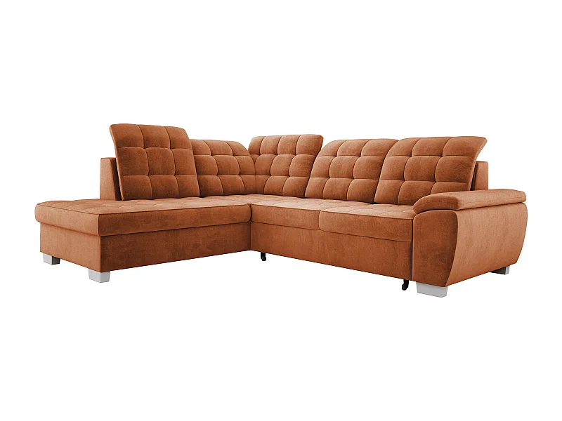 Canapé d'angle LOTTA, couchage 186x125 cm, relax, velours facile à entretenir, 258x212 cm, angle gauche, ORANGE