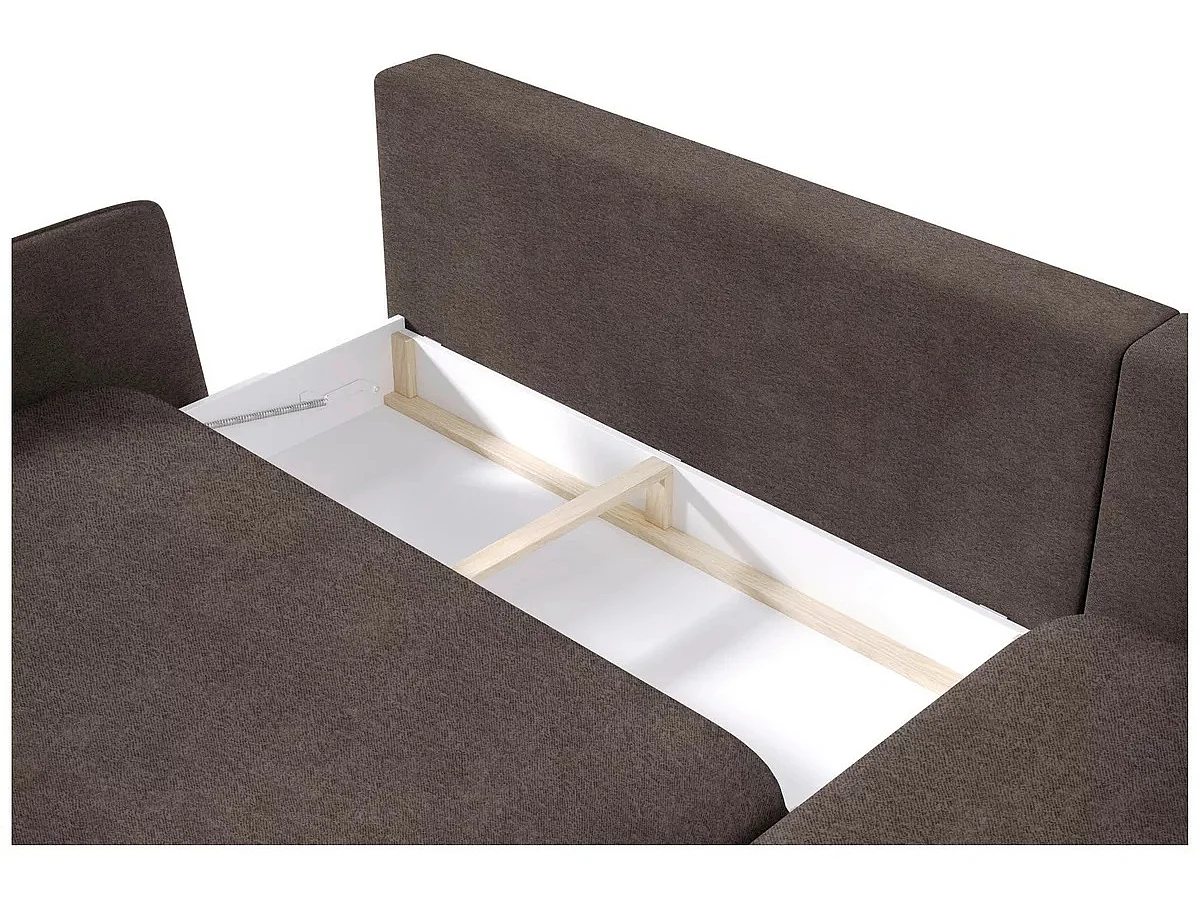 Canapé d'angle convertible 4 places en tissu marron chocolat