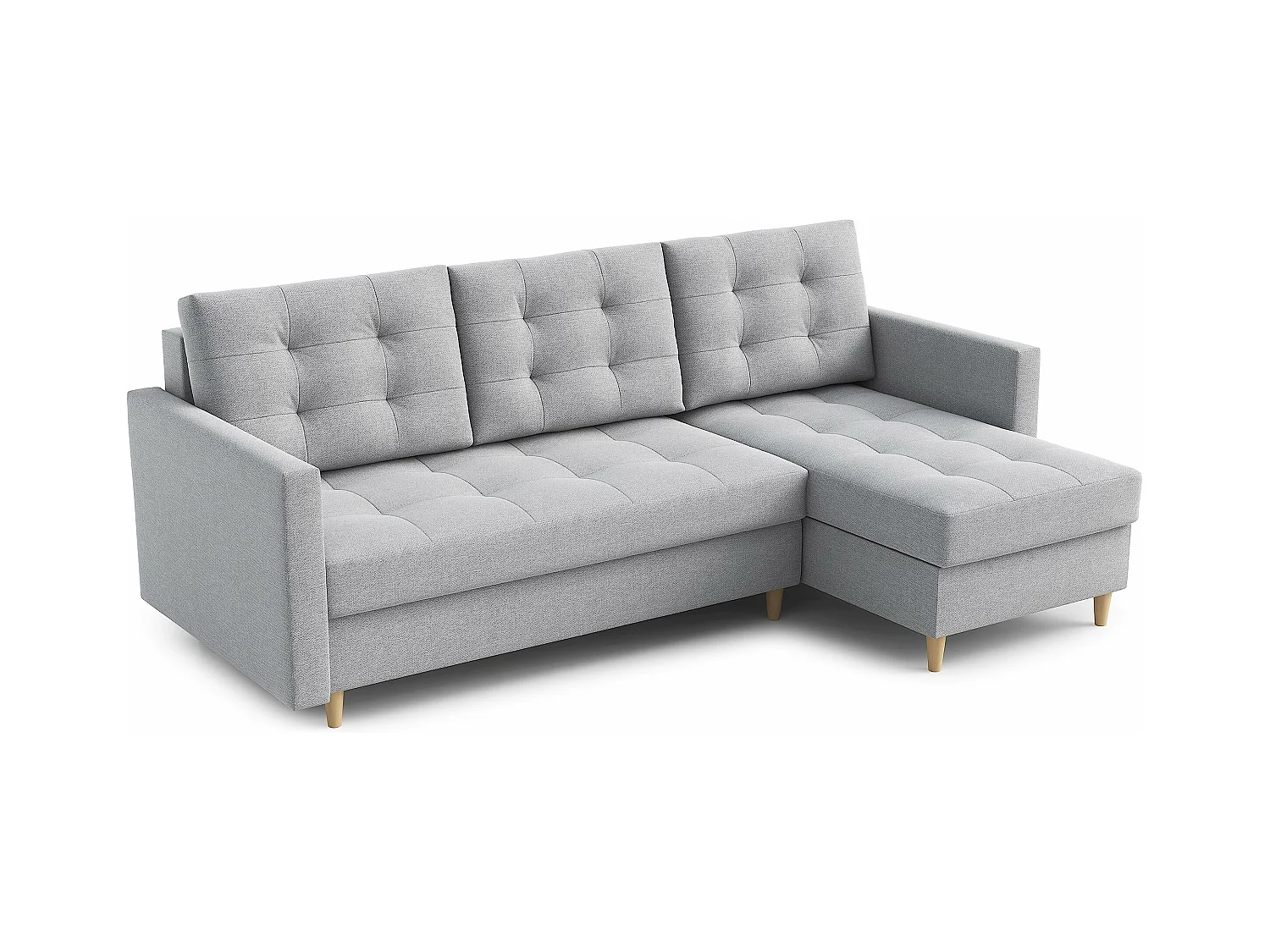 Canapé d'angle DIVO avec fonction sommeil, 224x103 cm, design élégant, matériaux de haute qualité, couleur gris clair, droite