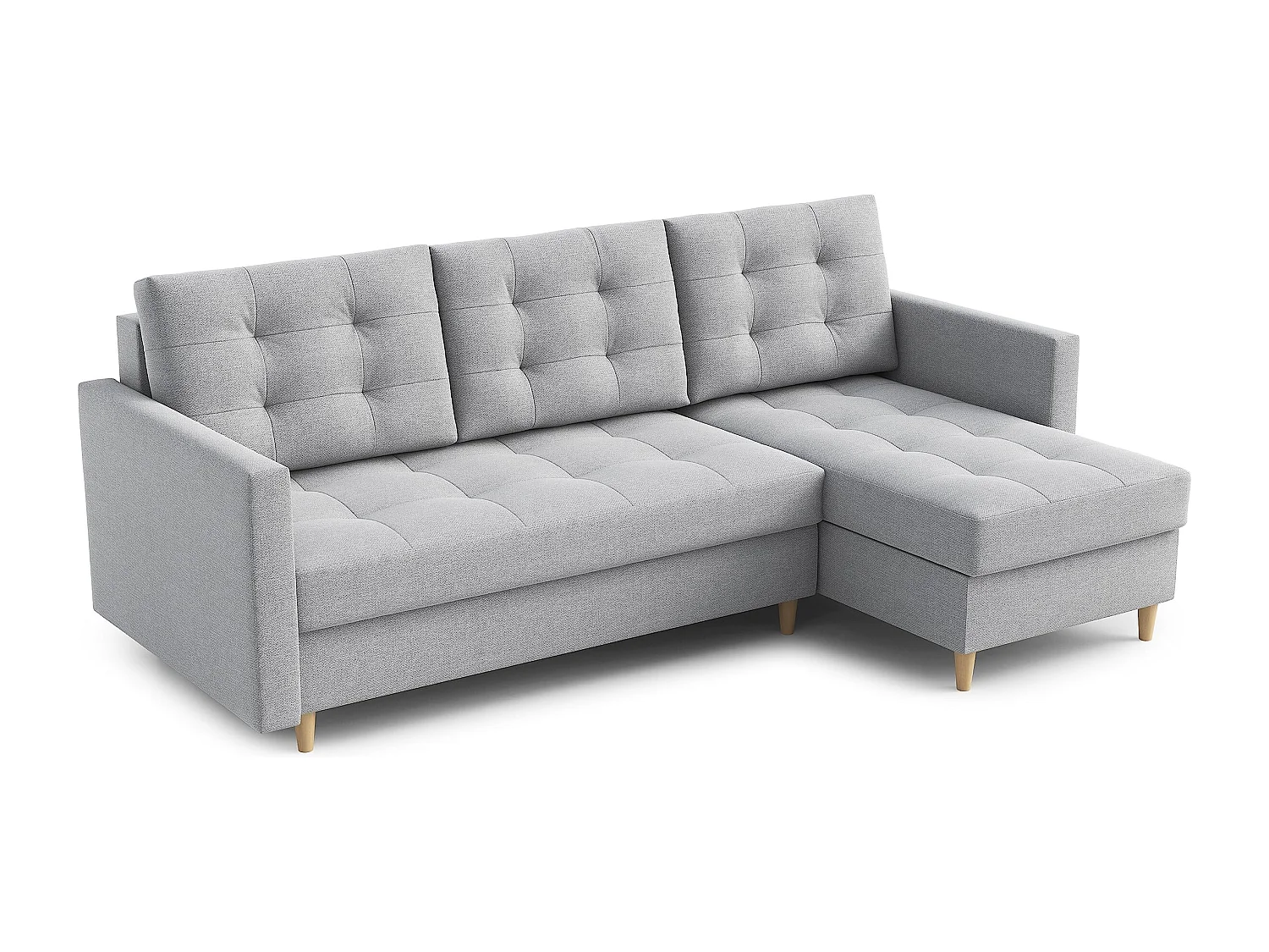 Canapé d'angle DIVO avec fonction sommeil, 224x103 cm, design élégant, matériaux de haute qualité, couleur gris clair, droite