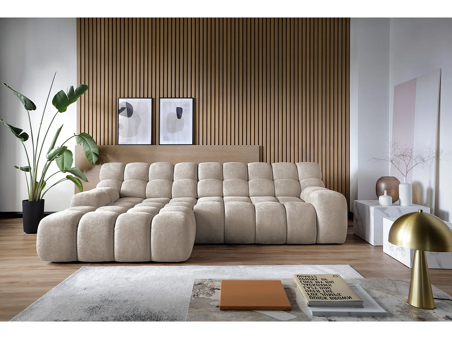 Canapé d'angle CAMPILE avec assise coulissante électrique, appuie-tête réglables, disposition à gauche, 288x119x85 cm, couleur gris