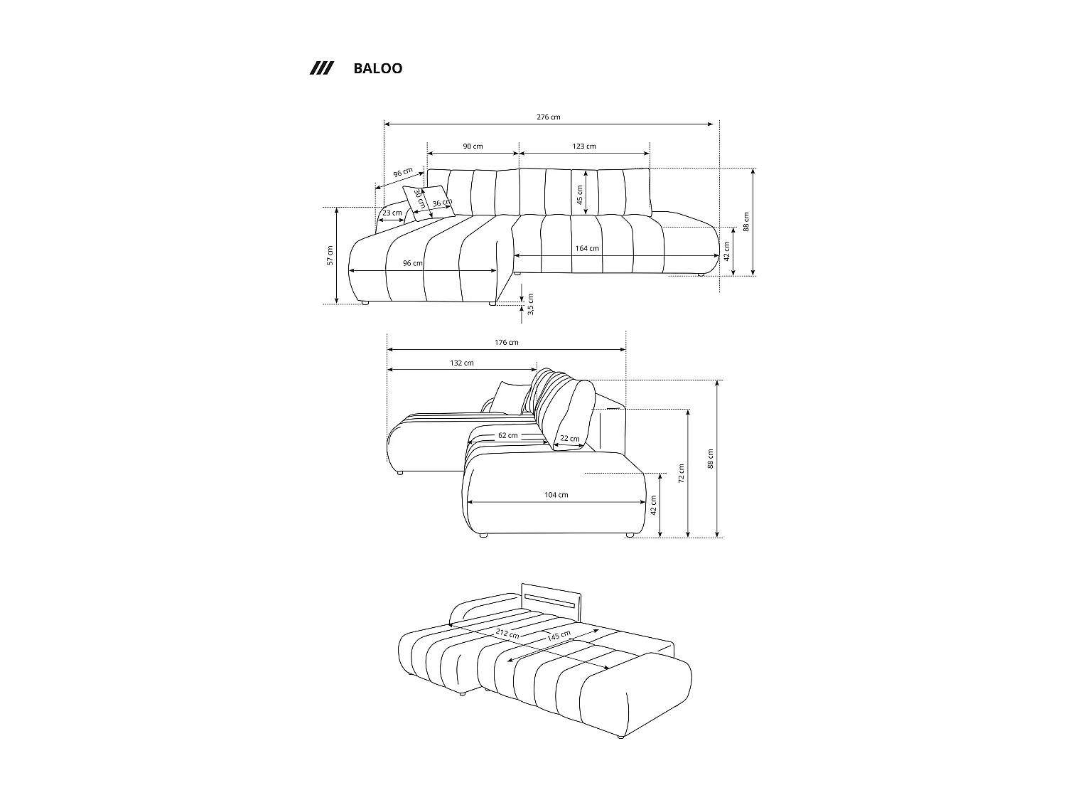 Hoekbank met slaapfunctie BALOO - Modern design, hoge functionaliteit, comfortabele zitting, duurzame materialen, kleur donkerbruin, rechts