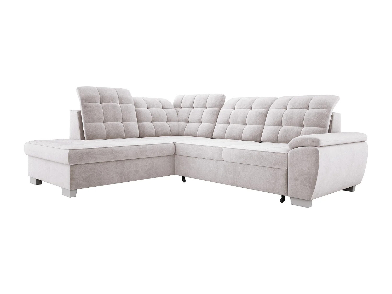 Ecksofa LOTTA, Stoff SALVADOR, wandelbar, geräumige Truhe, elegantes Design, 258x212 cm, linke Ecke, HELLGRAU