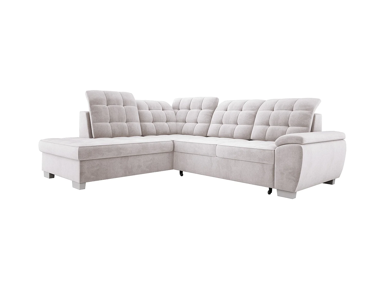 Canapé d'angle LOTTA en tissu SALVADOR, convertible, coffre spacieux, design élégant, 258x212 cm, angle gauche, GRIS CLAIR