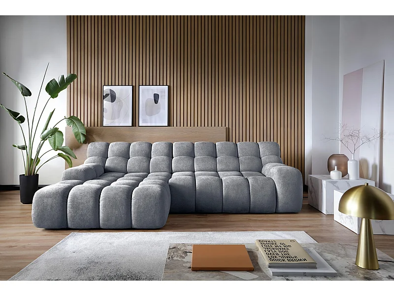 Canapé d'angle CAMPILE DomoHome, assise électrique réglable, appuie-têtes ajustables, angle gauche, 288x119x85 cm, GRIS CENDRÉ