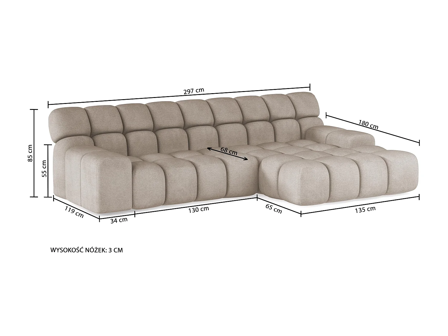 CAMPILE hoekbank DomoHome, elektrisch verstelbare zitting, verstelbare hoofdsteunen, linkerhoek, 288x119x85 cm, ASH GREY